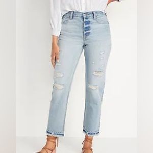Old Navy High-Waisted Slouchy Straight Distressed Cut-Off Non-Stretch Jeans 10